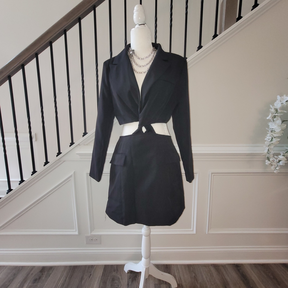 Boohoo Tailored Blazer Style Black Dress Sz-8